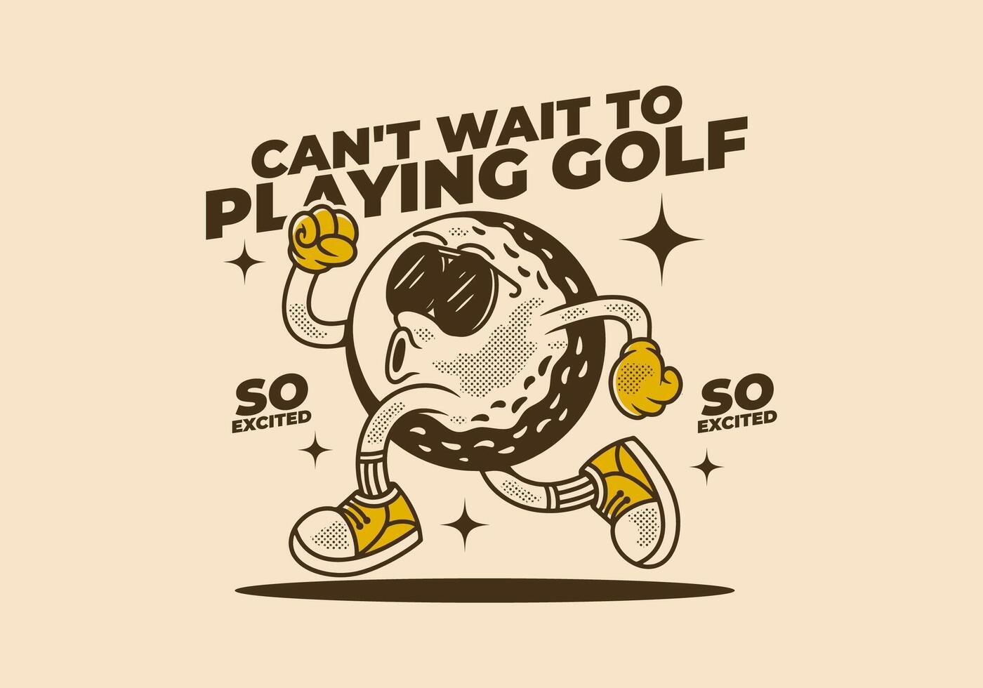 Cant't wait to playing golf. The vintage Retro character of golf ball in running pose vector
