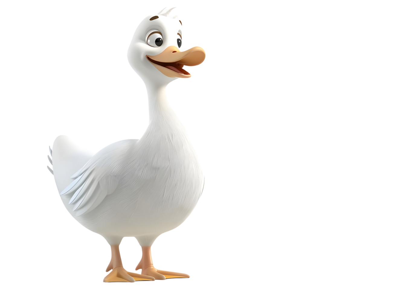 Cartoon white duck with funny expression. Isolated on transparent background png
