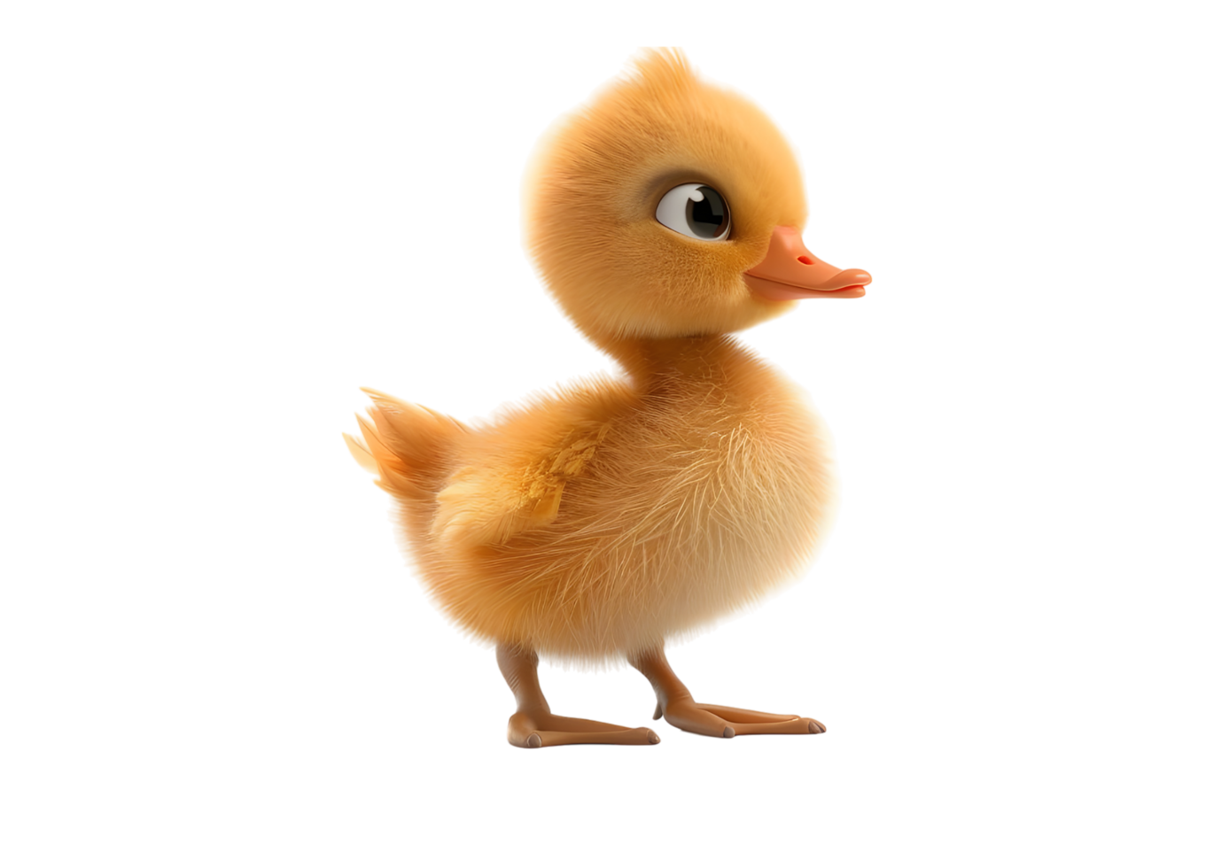 Cute yellow duckling with big eyes. Isolated on transparent background png