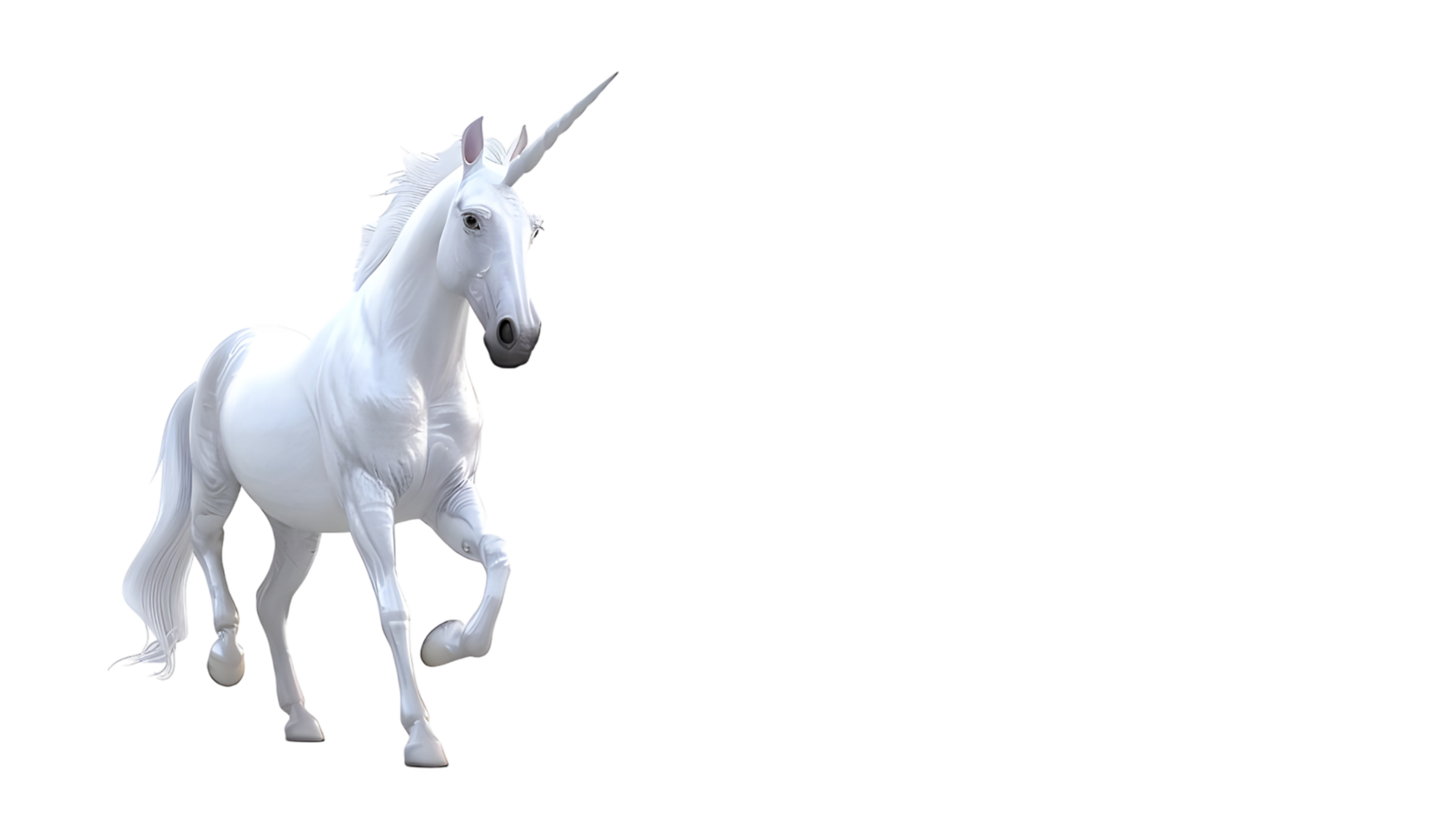 White Unicorn with a Spiral Horn. Isolated on transparent background png
