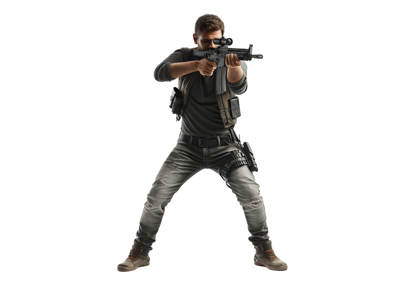 Military man aiming with a rifle. Isolated on transparent background png
