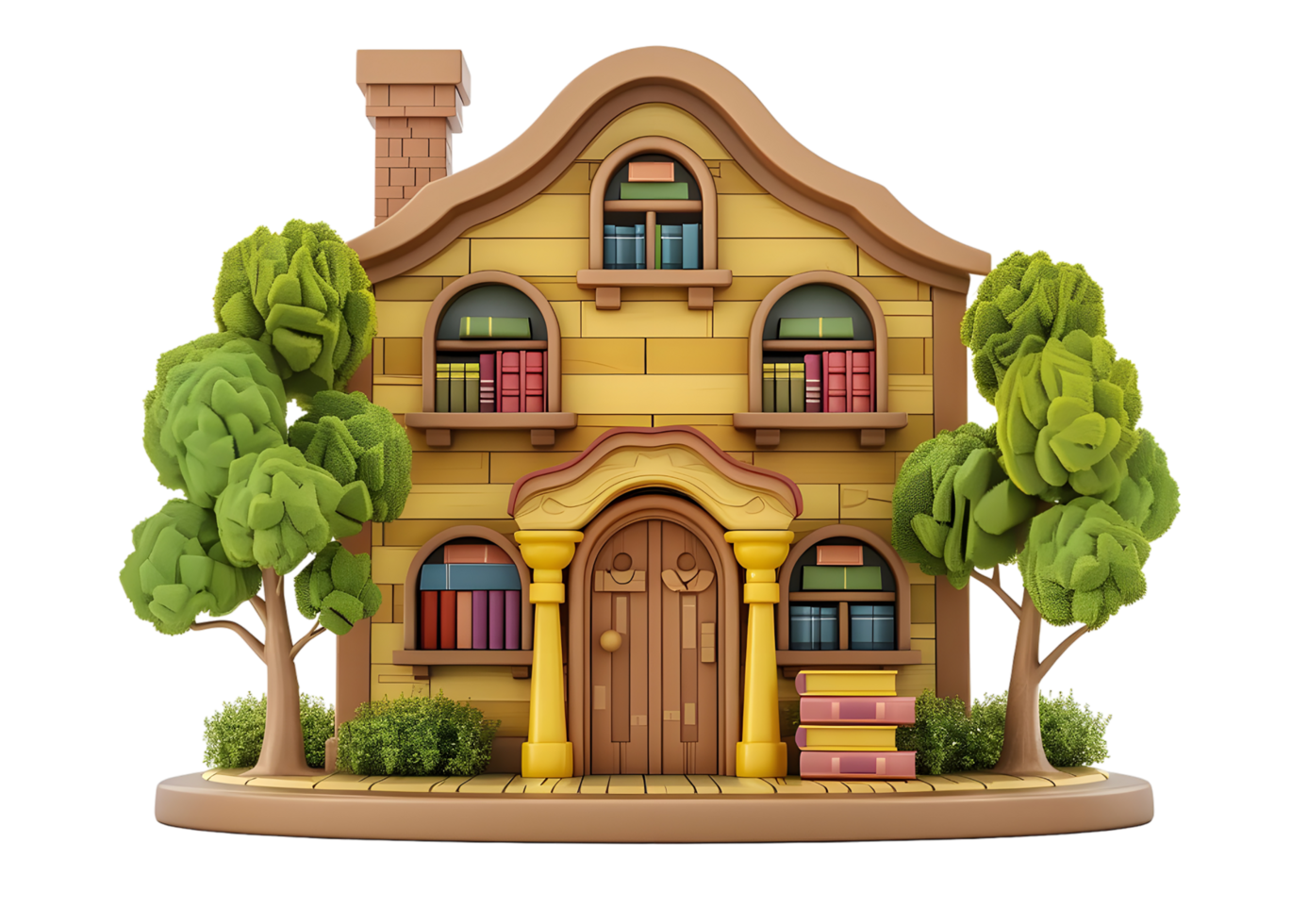 3D Illustration of a Quaint Book-Filled House. Isolated on transparent background png