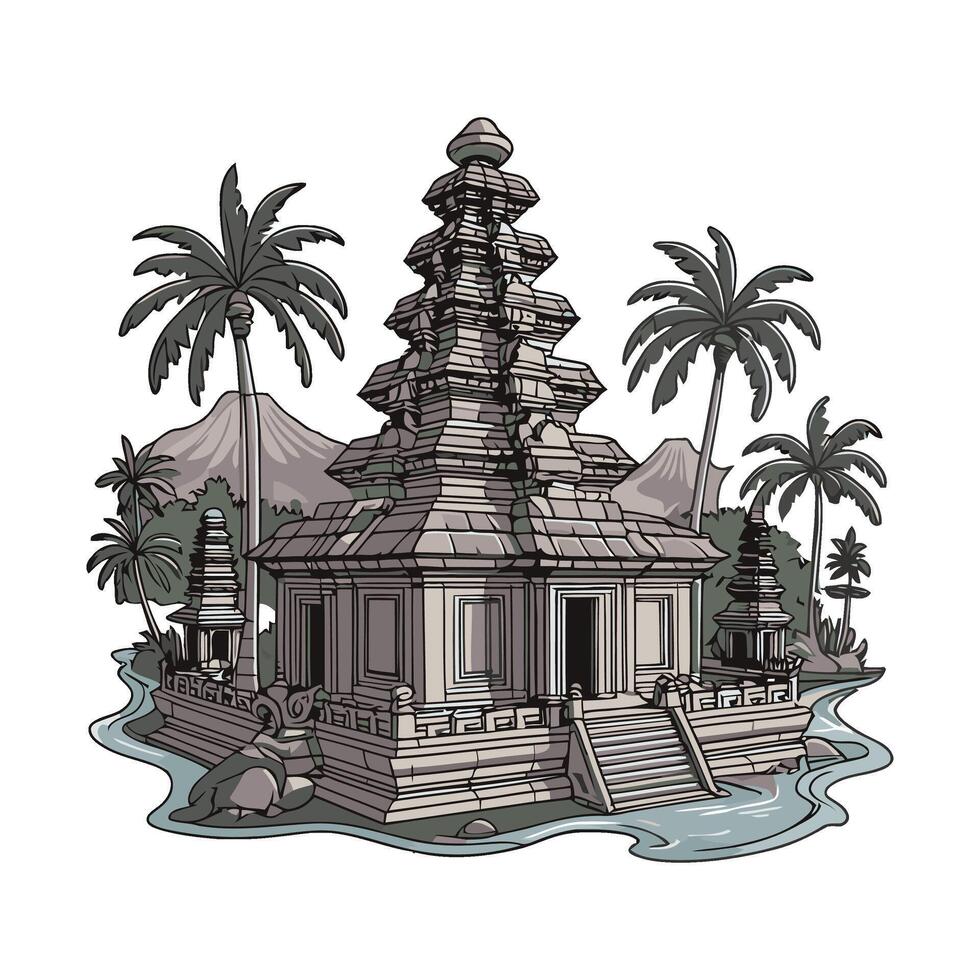An illustration of a temple with palm trees vector