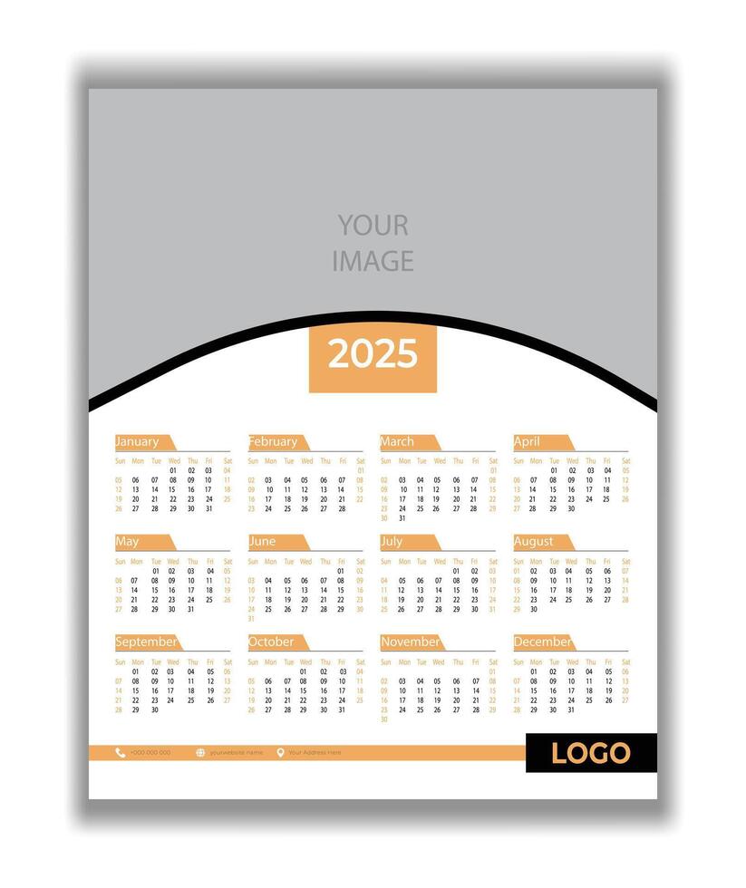 Calendar New Year business wall calendar 2025 template 50243607 Vector