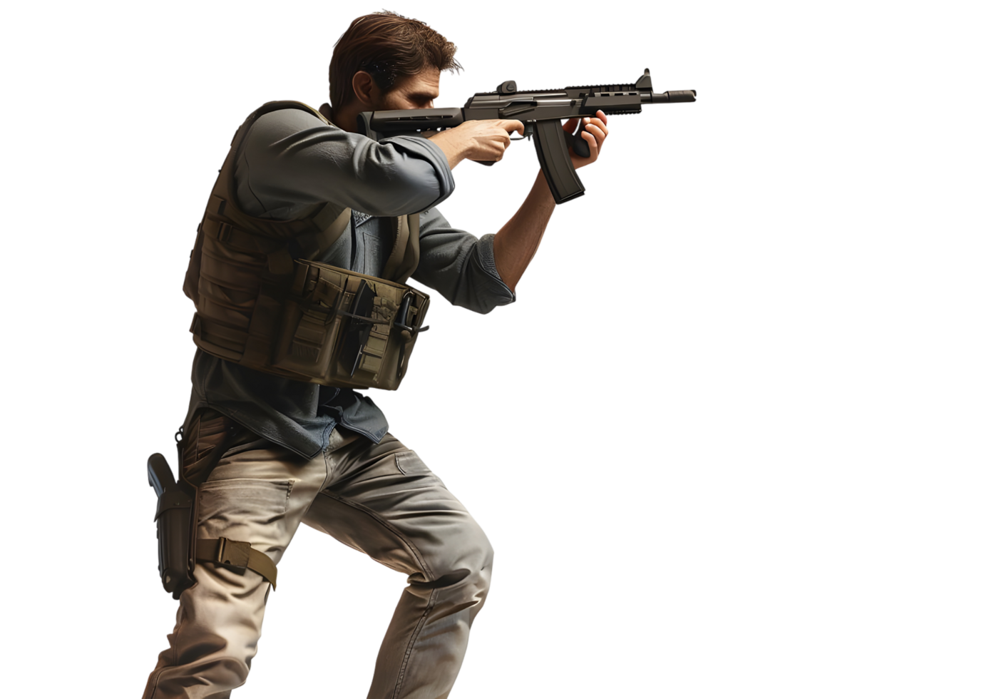 Soldier aiming with rifle. Isolated on transparent background png