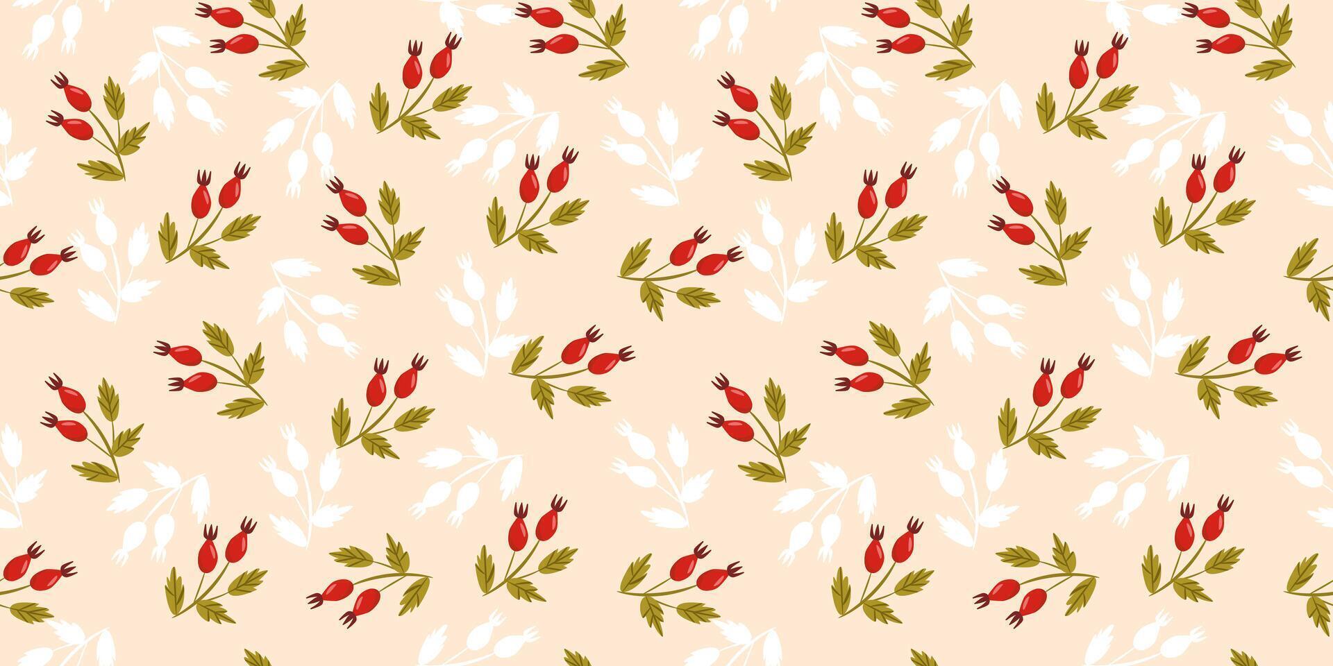 Rosehip branch delicate seamless pattern. Background for printing on fabric, paper, packaging, wallpaper. vector