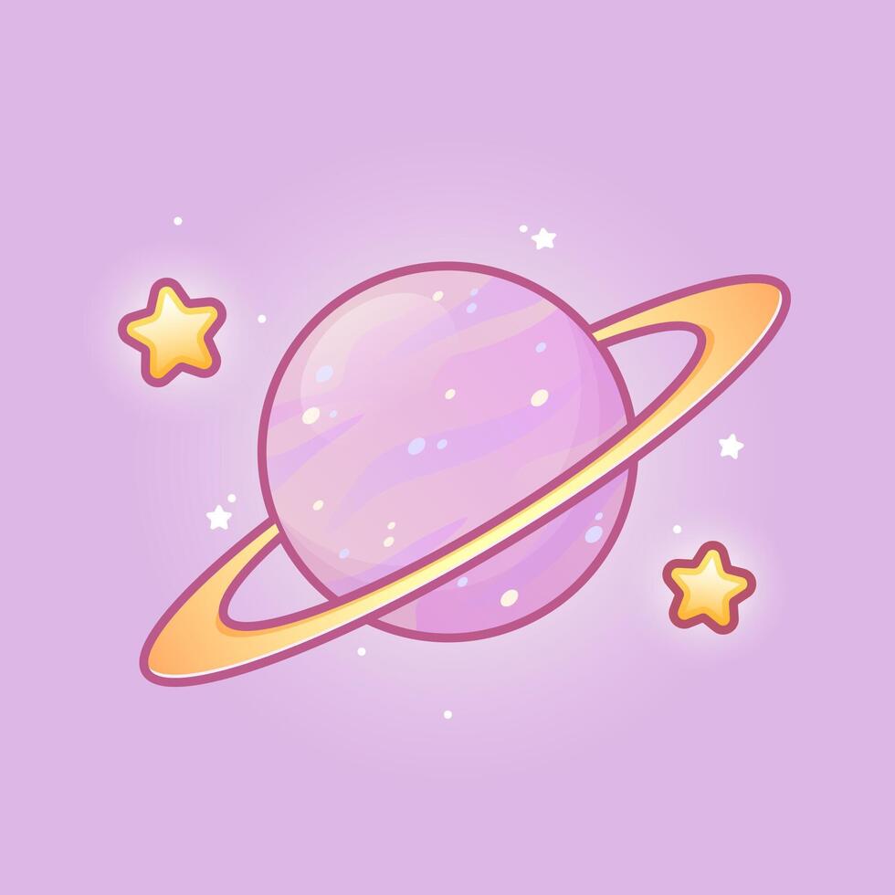 cute pink planet with stars design vector