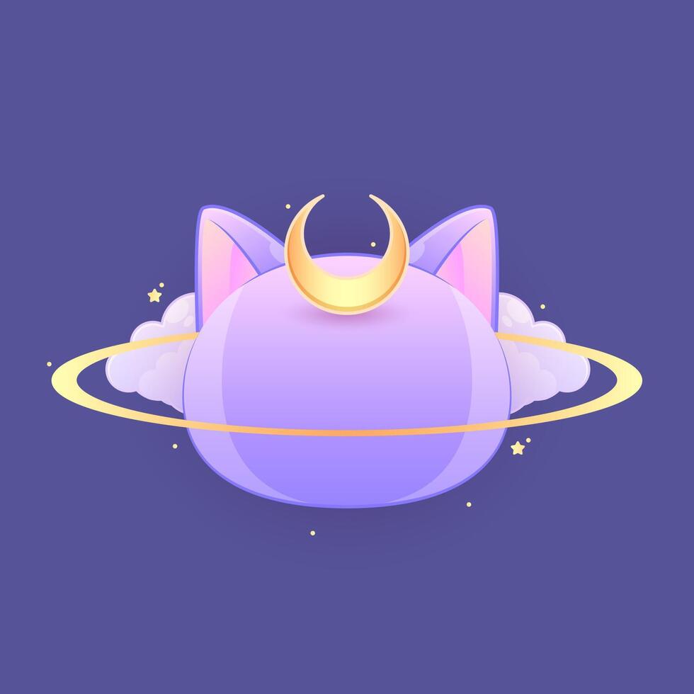 cute purple planet cat design vector
