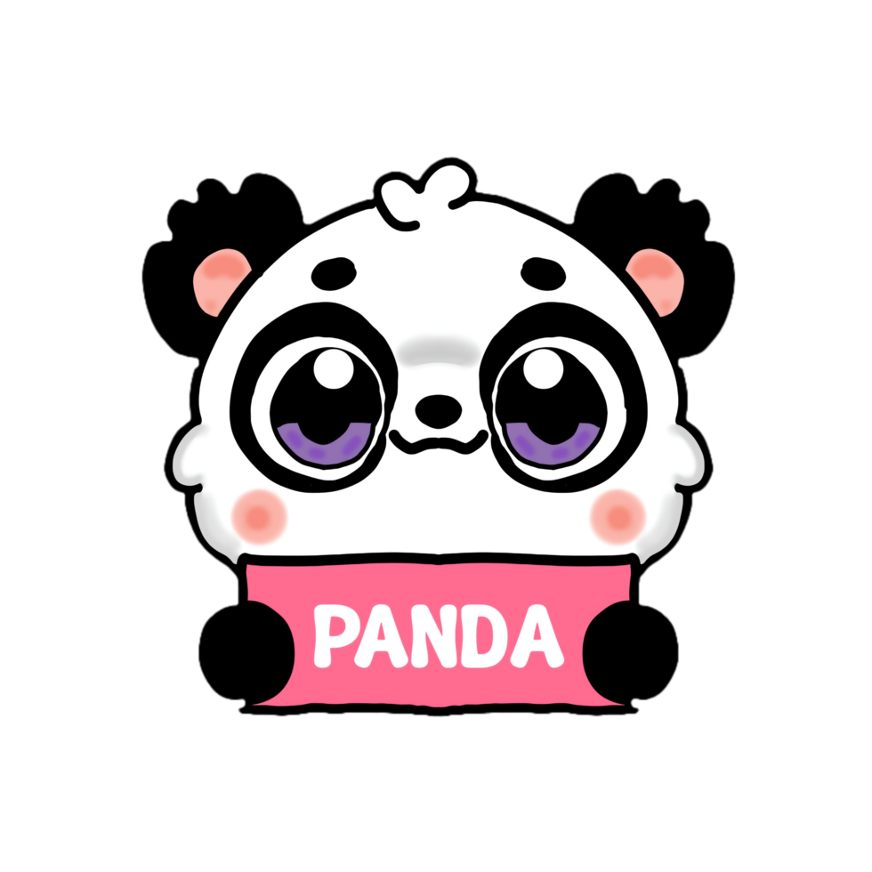 cute black and white panda with a sign board in hand png