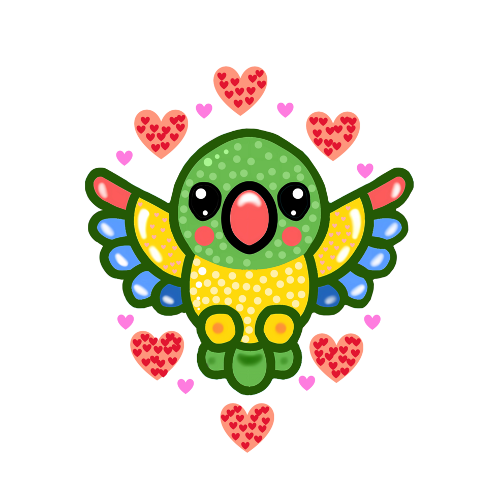A cute little bird with hearts around it png