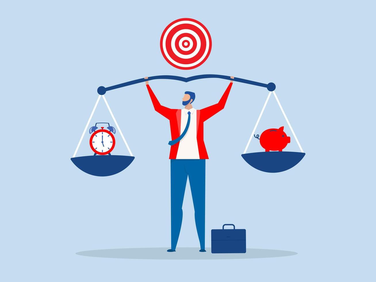 Long term investing or savings for retirement fund, businessman balance scale between time on alarm clock with his savings for retirement. vector