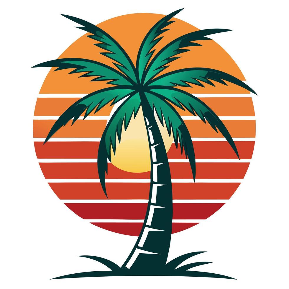 Coconut tree with sunset t-shirt illustration art eps vector