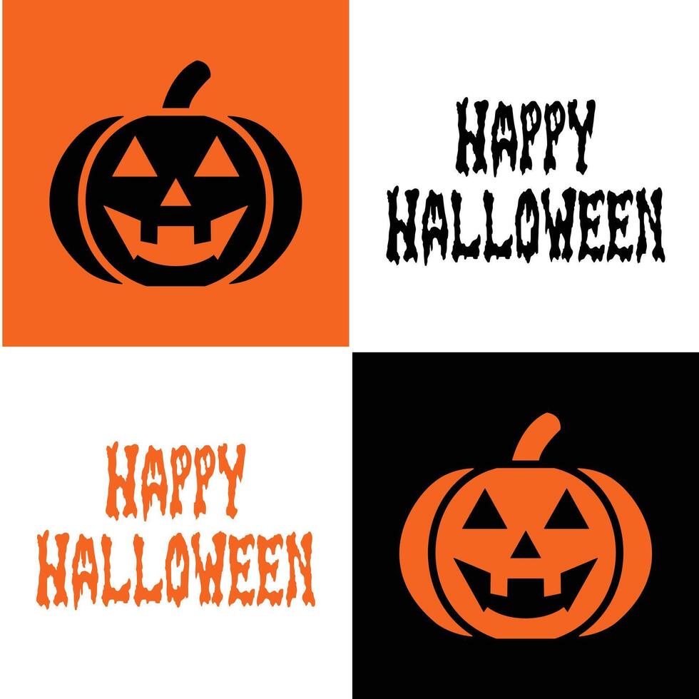 Happy Halloween Text Design with Horror Pumpkin Face vector