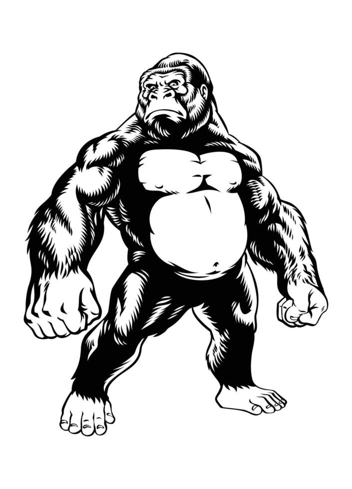 Gorilla Illustration Black and White vector