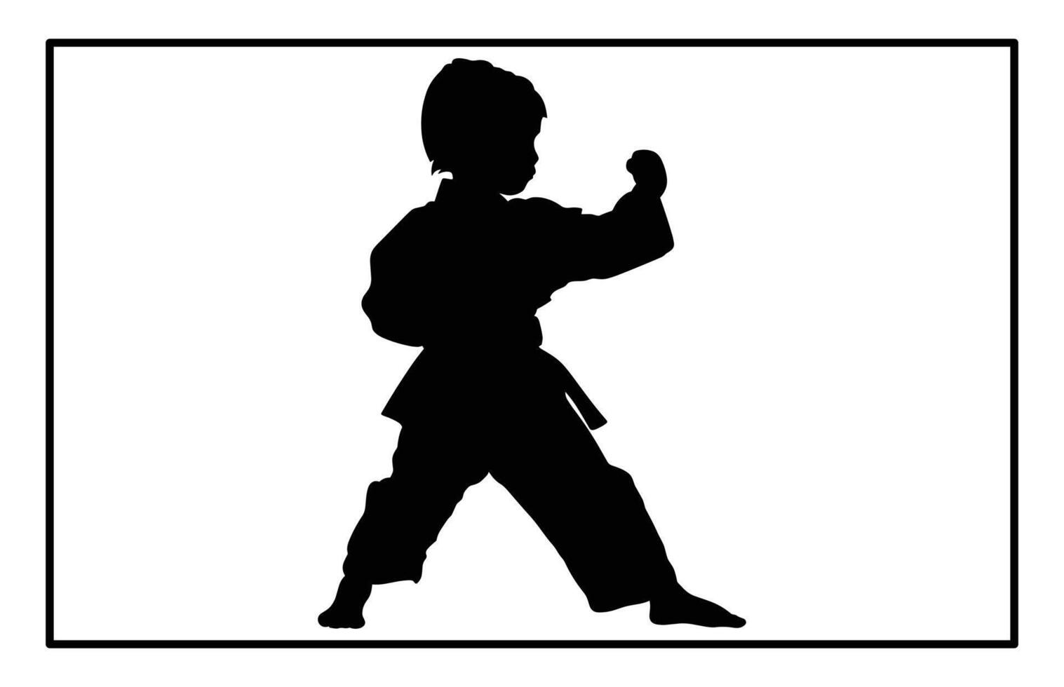 Kids Training karate silhouette, Fast kick fighting technique silhouette vector