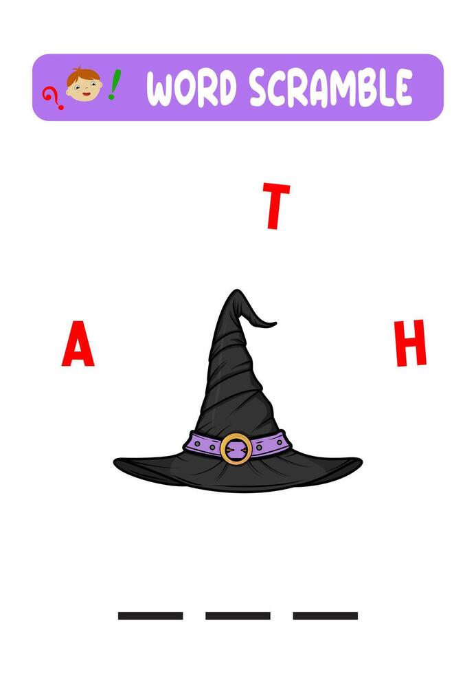 The Witch Hat. A Word Scramble Game for Kids.The black hat vector