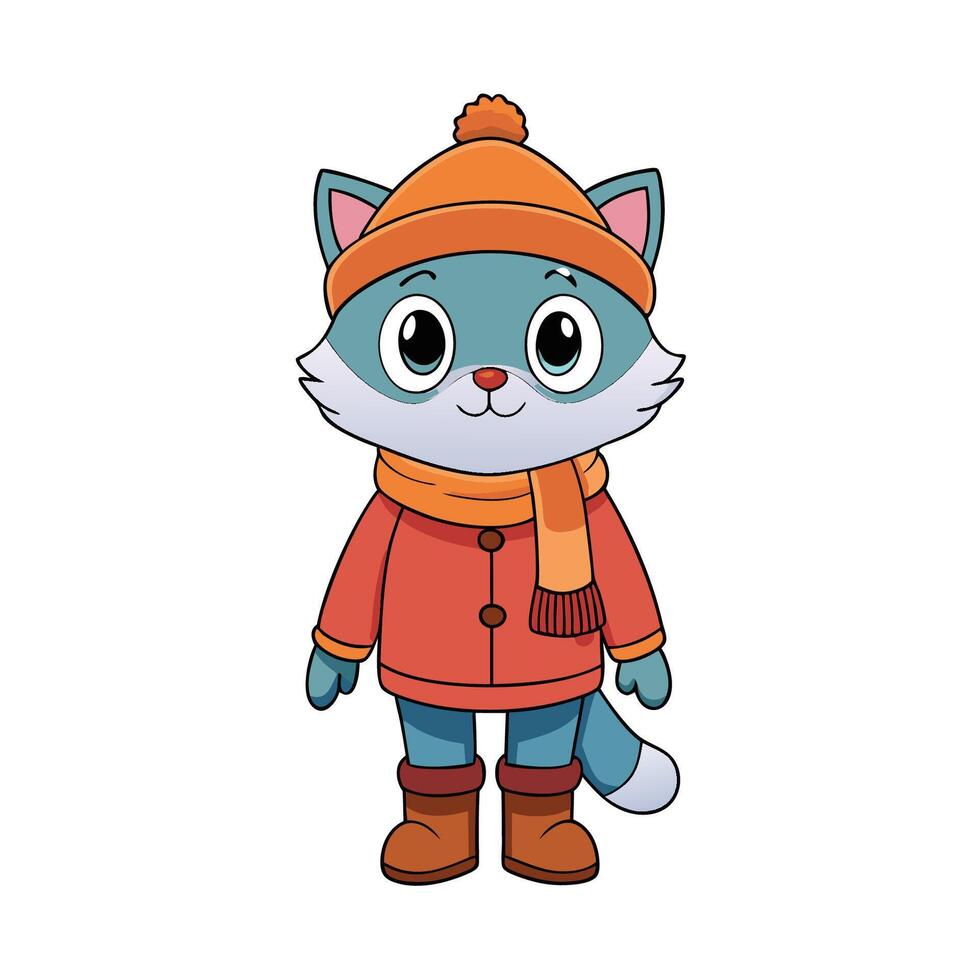 a cartoon cat wearing a winter hat and scarf vector