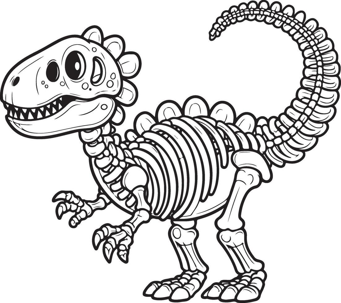 A dinosaur skeleton coloring page vector