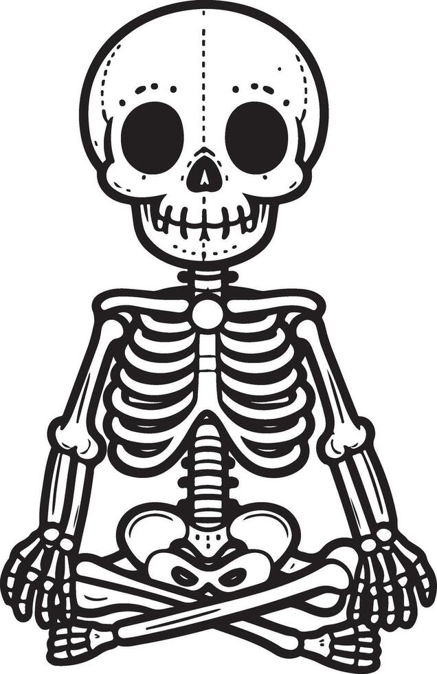 The Skeleton sits in meditation vector
