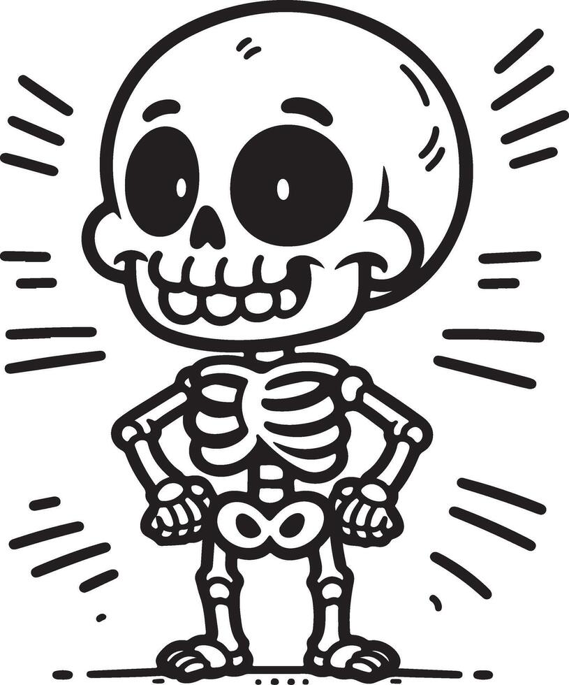 A cartoon skeleton standing with his arms crossed vector