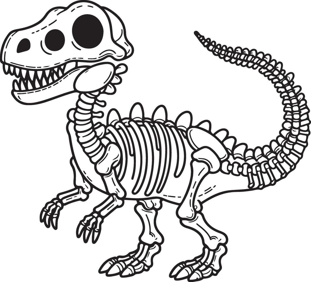 A dinosaur skeleton coloring page vector