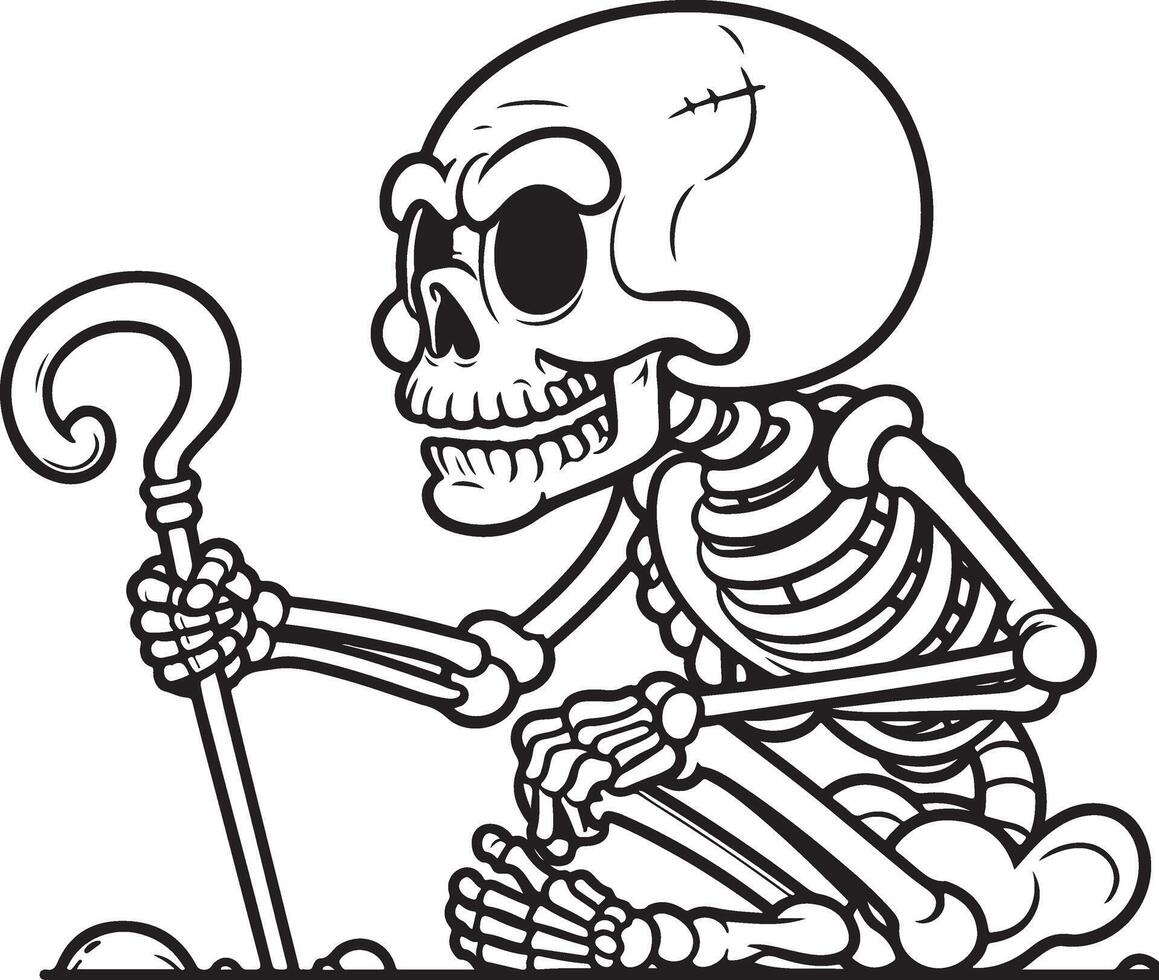 A horrible skeleton sits on the ground vector