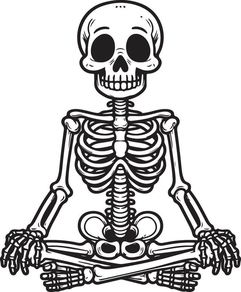 Skeleton sitting on the ground meditating vector