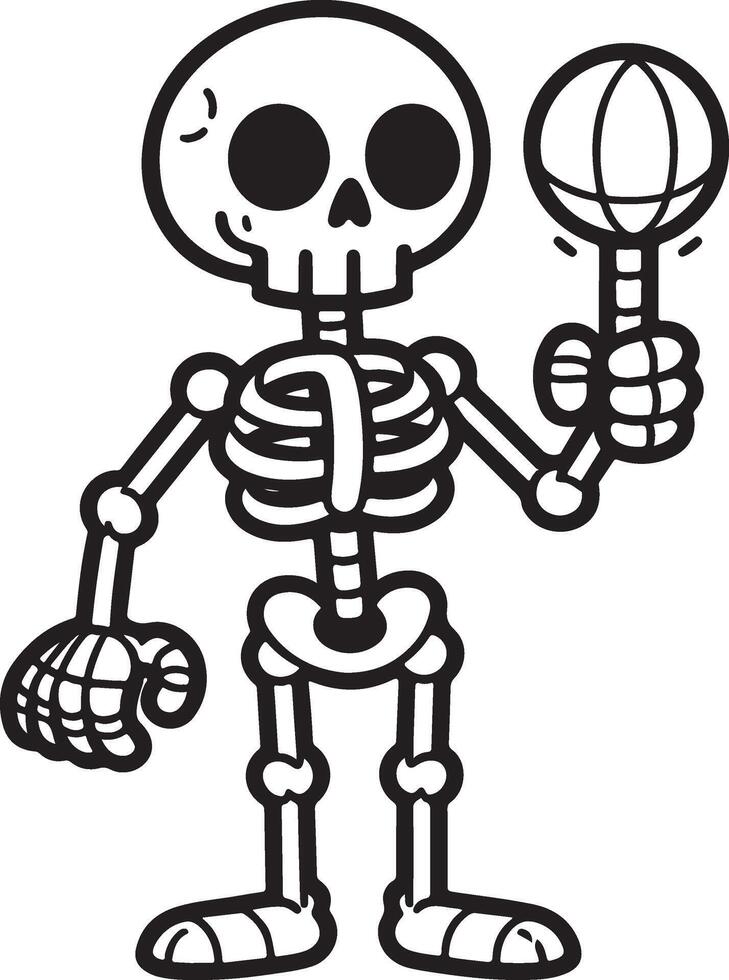 Human skeleton standing with a ball in hand vector