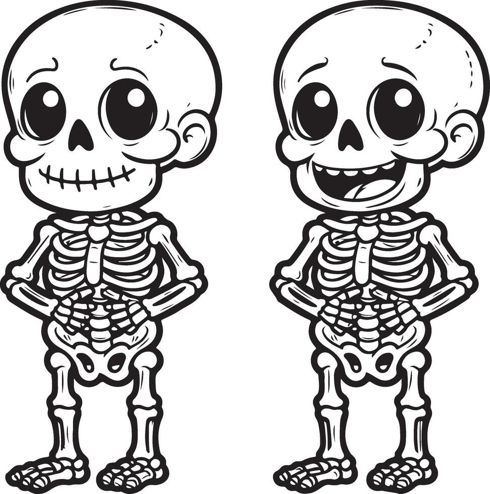 Two cartoon skeletons standing in front of each other vector