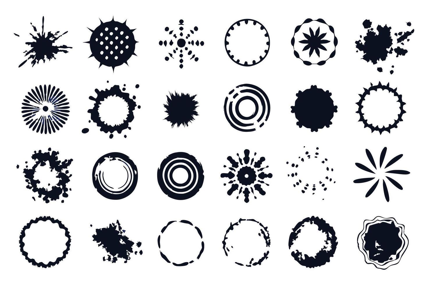 Set of black and white ink splatter shapes vector