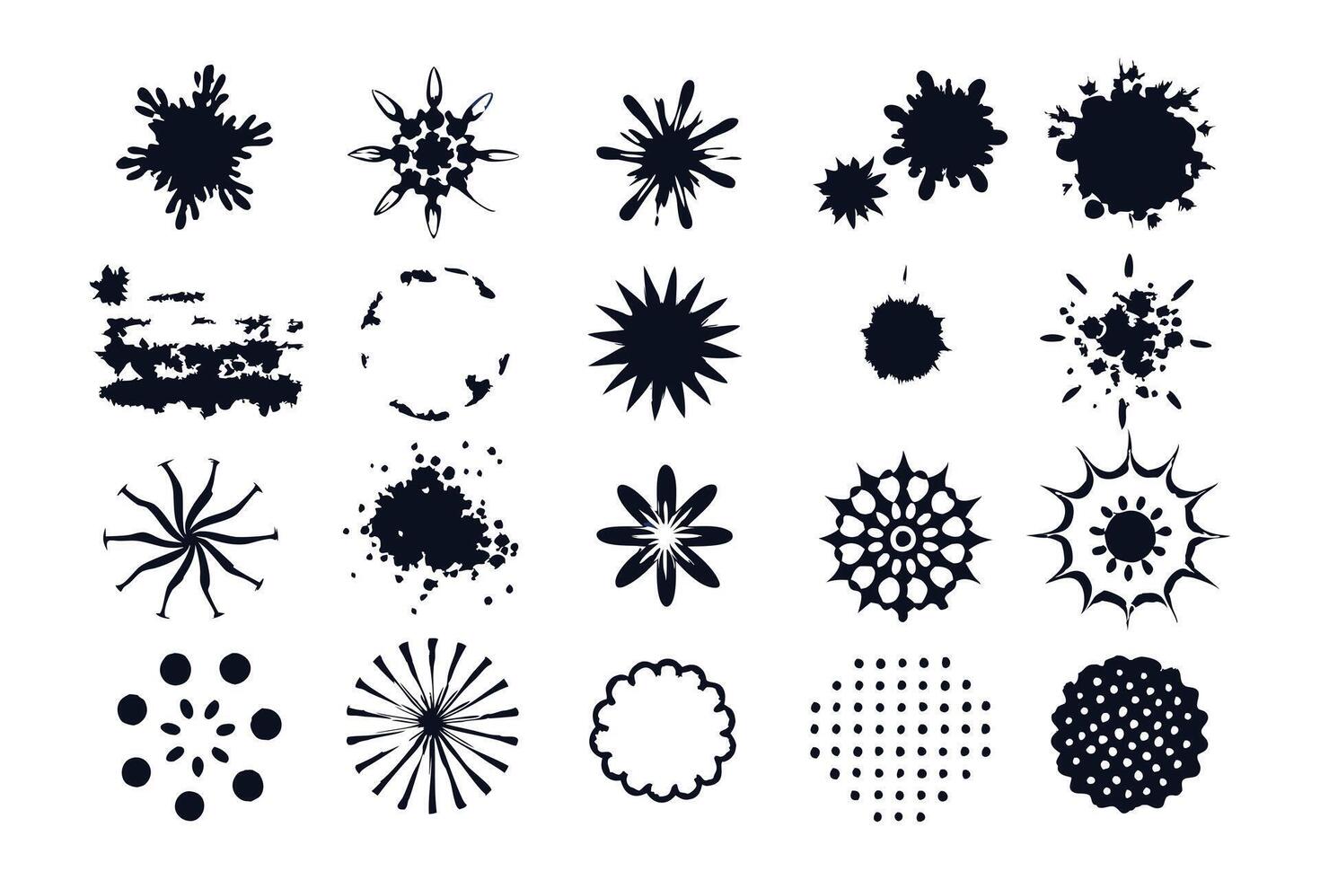 A set of black ink splatters and other shapes vector