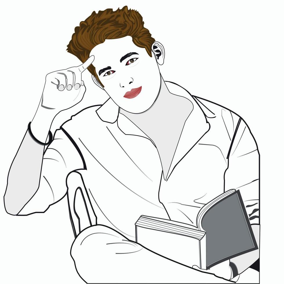 he is reading a book vector