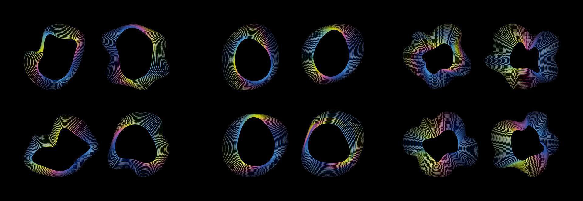 A set of different colored rings on a black background vector