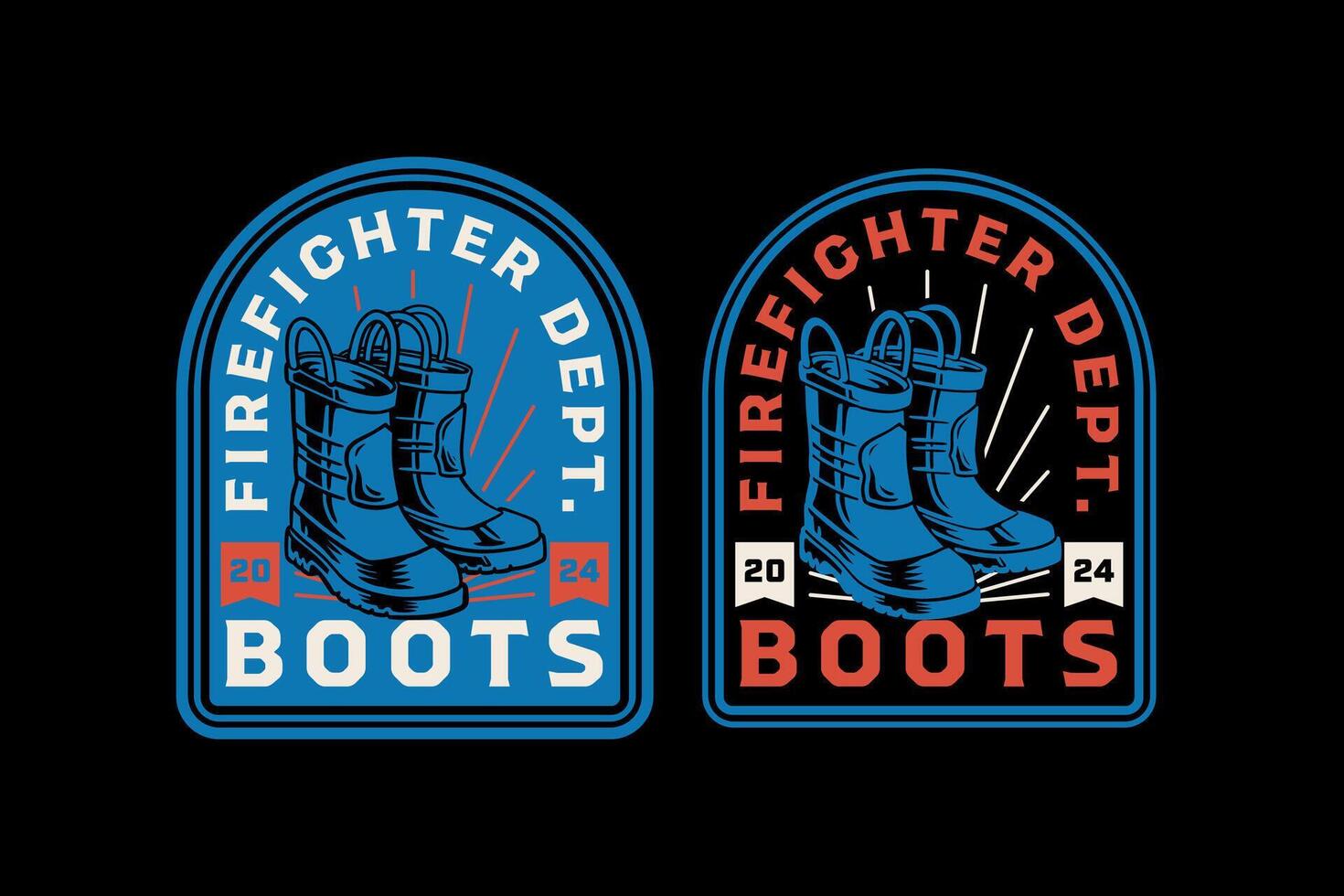 firefighter boots, safety shoes retro vintage logo design collection set for firefighter, rescuer worker, adventure and survivor vector