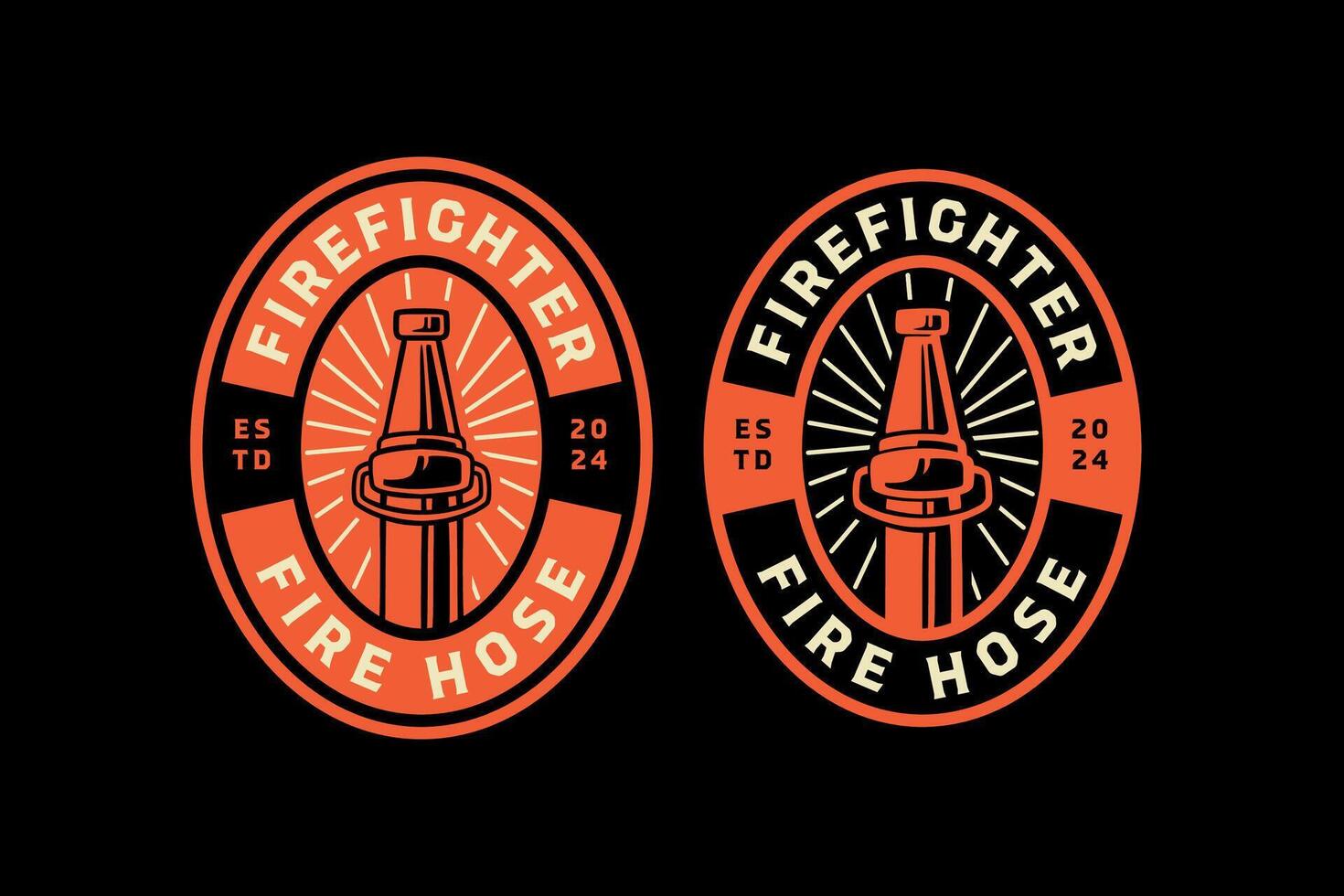 fire hose nozzle, firefighter hose, spray watering gun retro vintage badge logo design collection set for firefighter, rescuer worker, adventure and survivor vector