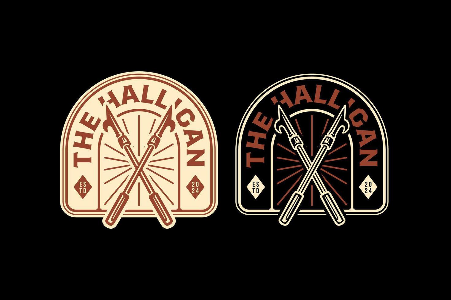 firefighter halligan claw bar retro badge logo design for fireman, survivor, rescuer and journey. fireman claw ax, crowbar, handspike emblem logo collection for wanderlust and firefighter vector