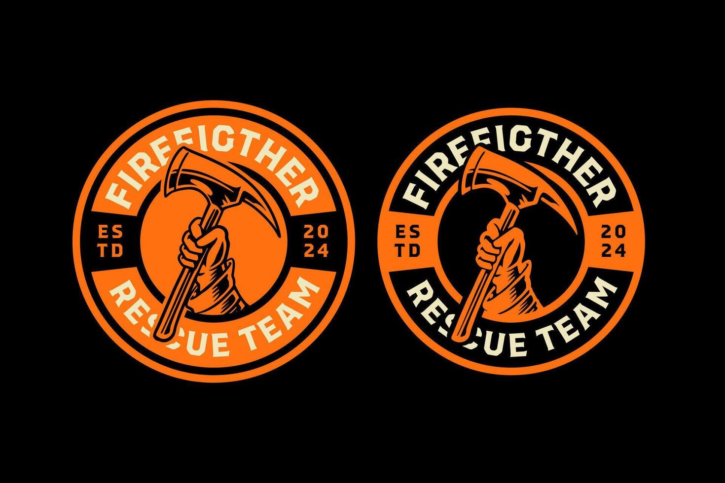 firefighter axe, fireman axe, hatchet with gloved hand retro vintage logo design collection set for firefighter, rescuer worker, adventure and survivor vector