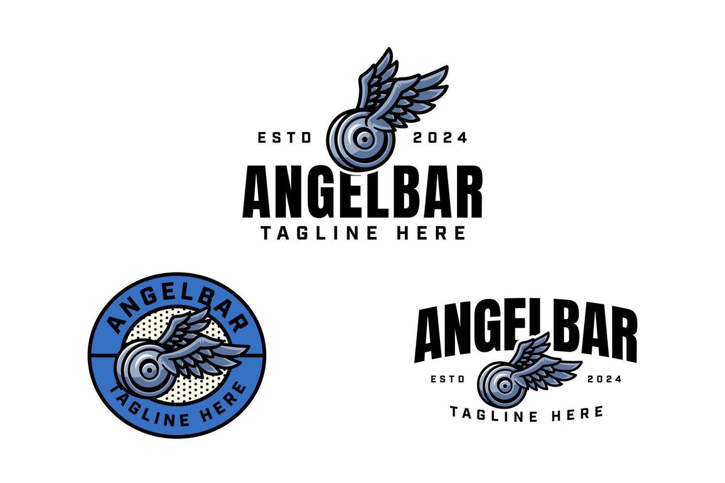 barbell plates with wings colorful badge logo design set for gym fitness sport and competition. weight bumper plates with wings illustration modern logo template for bodybuilding, weightlifting club vector