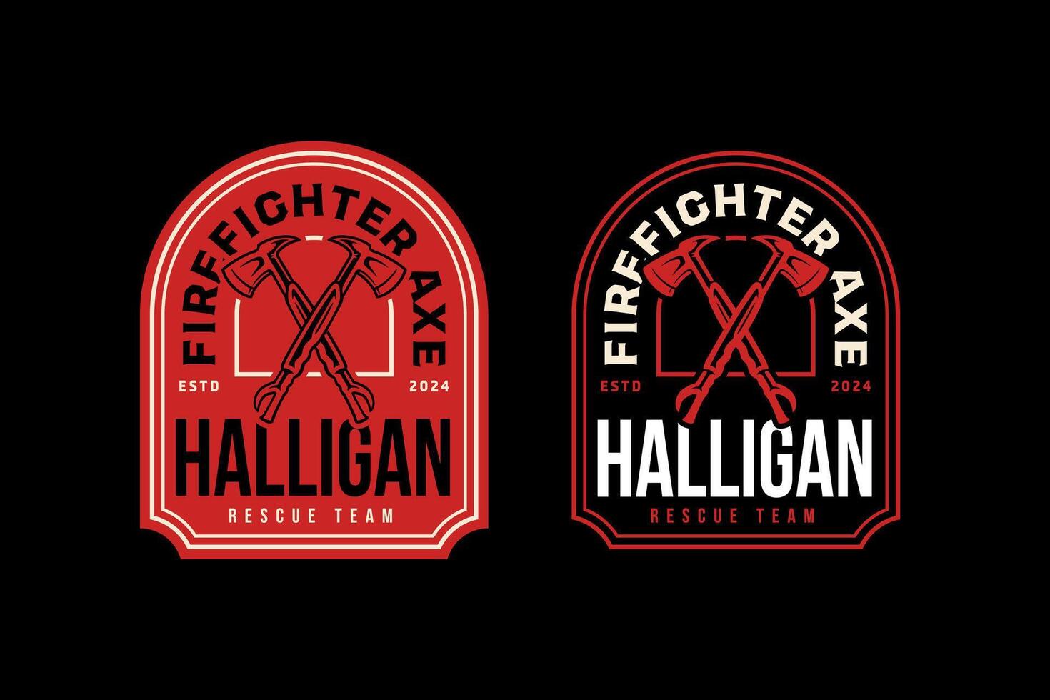 firefighter axes crossed with crowbar retro badge logo design for survivor, rescuer and journey. fireman hatchet, halligan bar, handspike emblem logo collection for wanderlust and firefighter vector