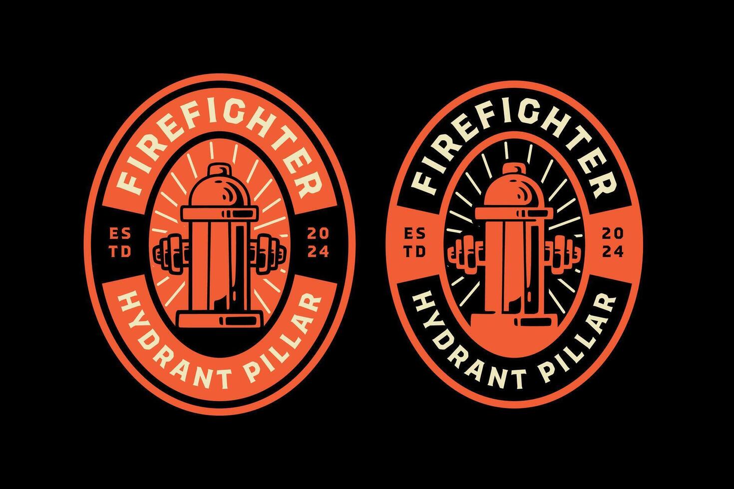 hydrant pillar, fire hydrant, street red column for fire extinguisher system retro vintage logo design collection set for firefighter, rescuer worker, adventure and survivor vector