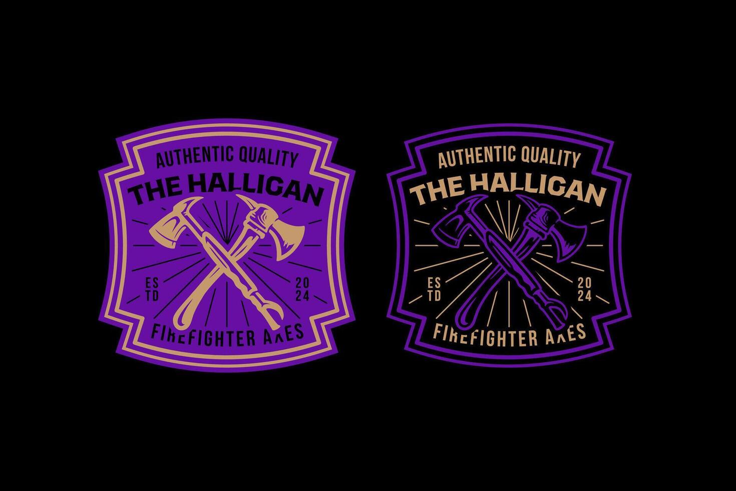 fireman axes crossed retro badge logo design for survivor, rescuer and journey. firefighter hatchet, halligan bar crossed emblem logo collection for wanderlust and firefighter vector