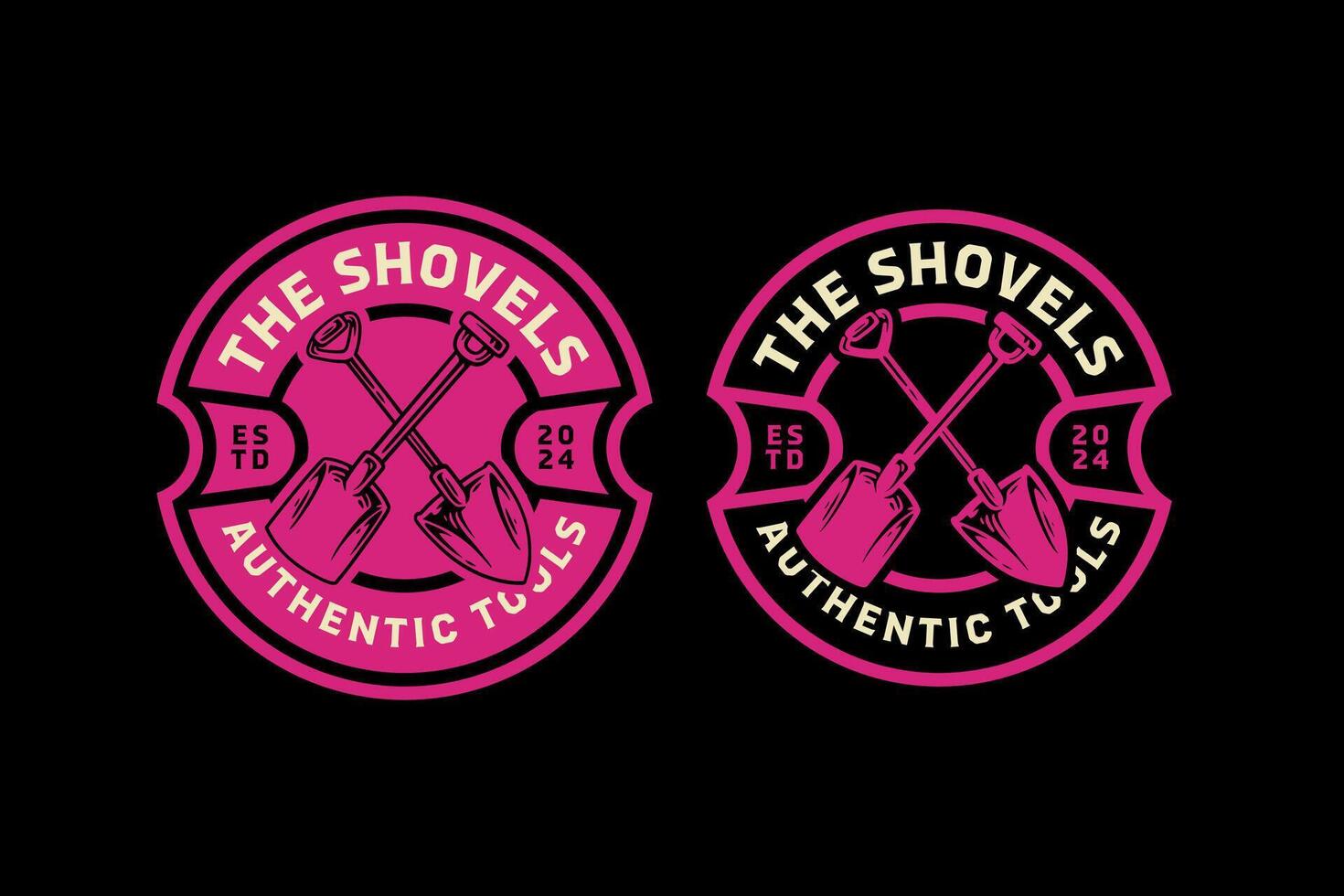shovel and spade digger tool cross retro vintage badge logo design collection set for gardener, nursery, agriculture, worker, miner, farmer business vector