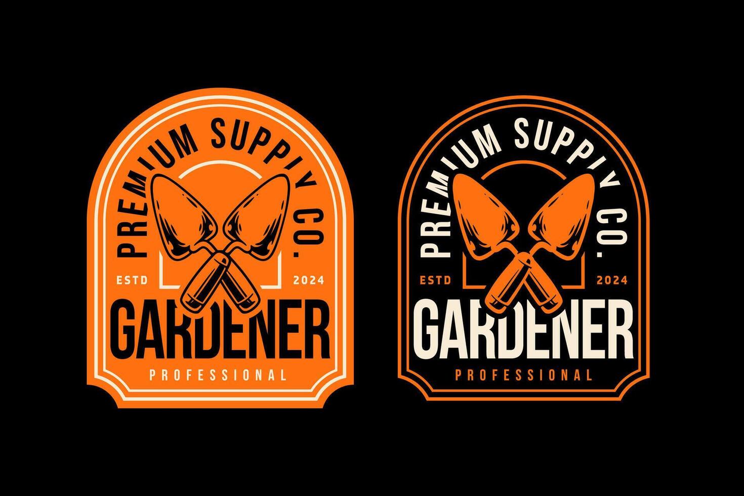 hand shovel or spade digger tool cross retro vintage badge logo design collection set for gardener, nursery, agriculture, worker, miner, farmer business vector