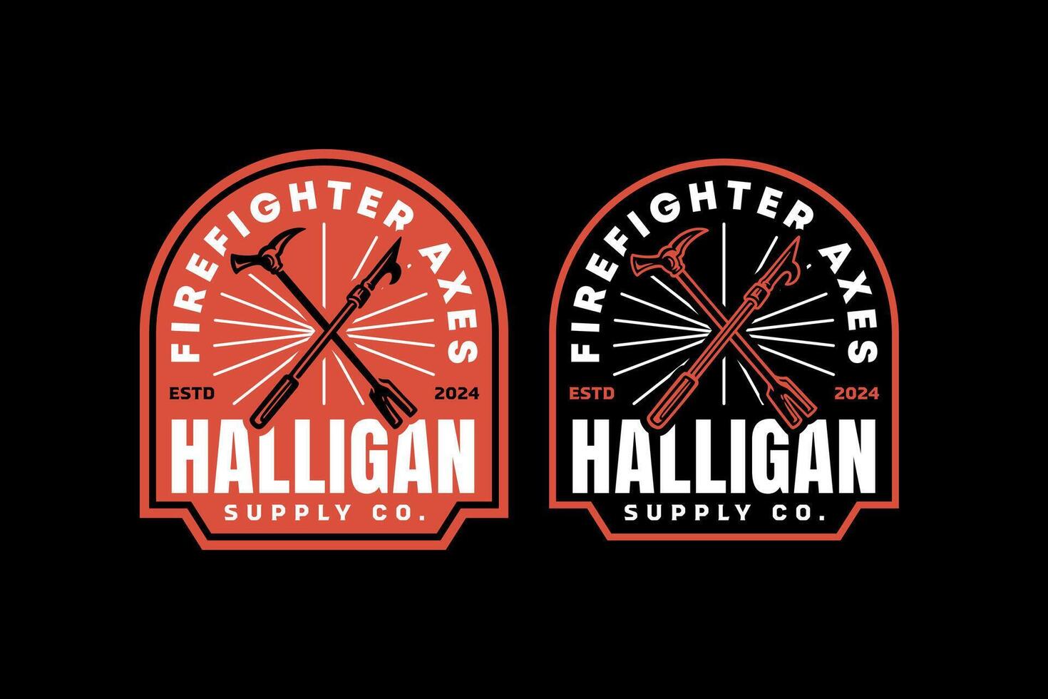 fireman halligan bar, claw axe retro badge logo design for fireman, survivor, rescuer and journey. crowbar, claw ax, handspike emblem logo collection for wanderlust and firefighter vector