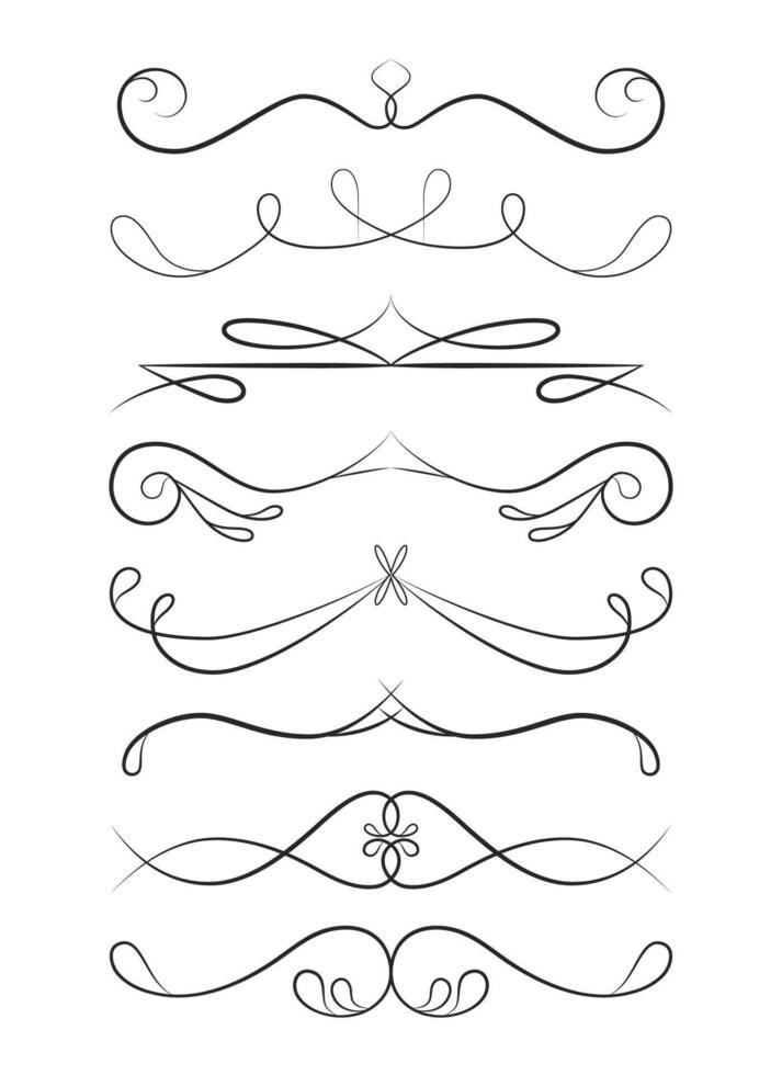 Elegant black swirl line dividers, decorative borders vector