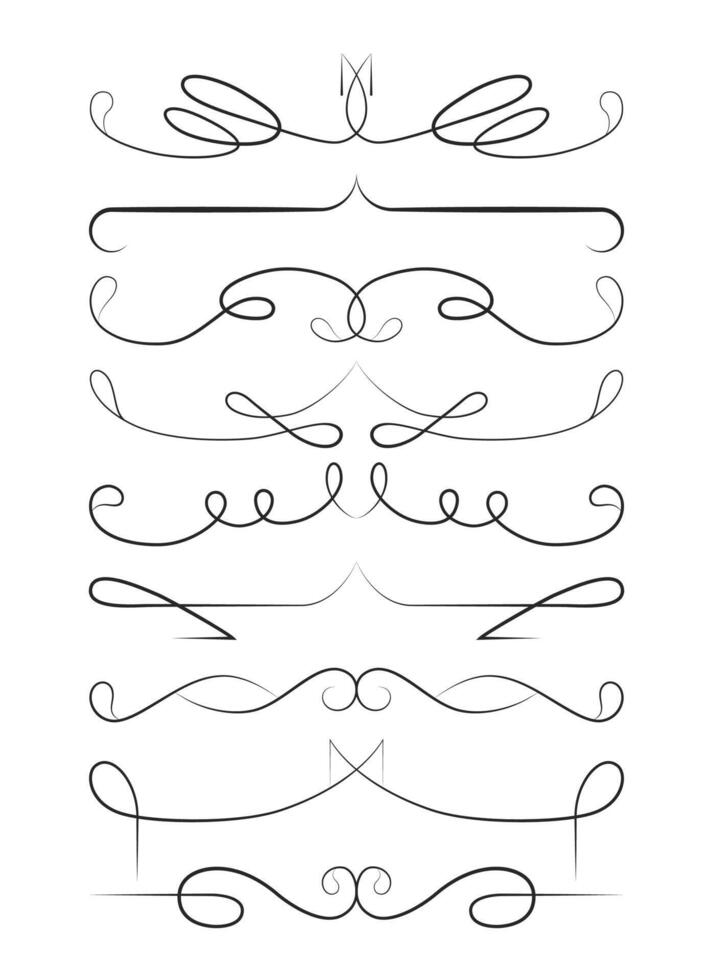 Collection of elegant black swirl line dividers with flowing ornamental designs vector