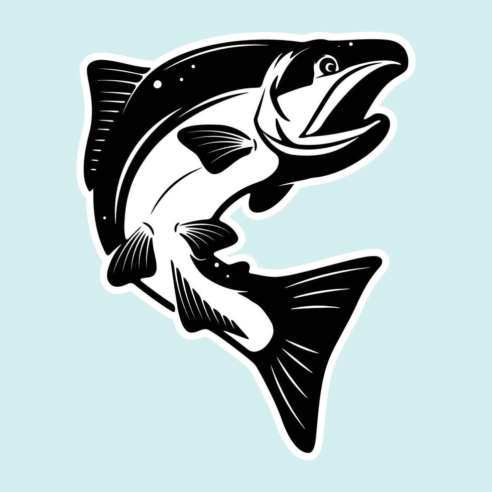 A black and white salmon fish on a blue background vector