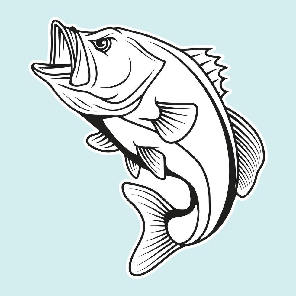 A large mouth bass fish is shown in a drawing vector