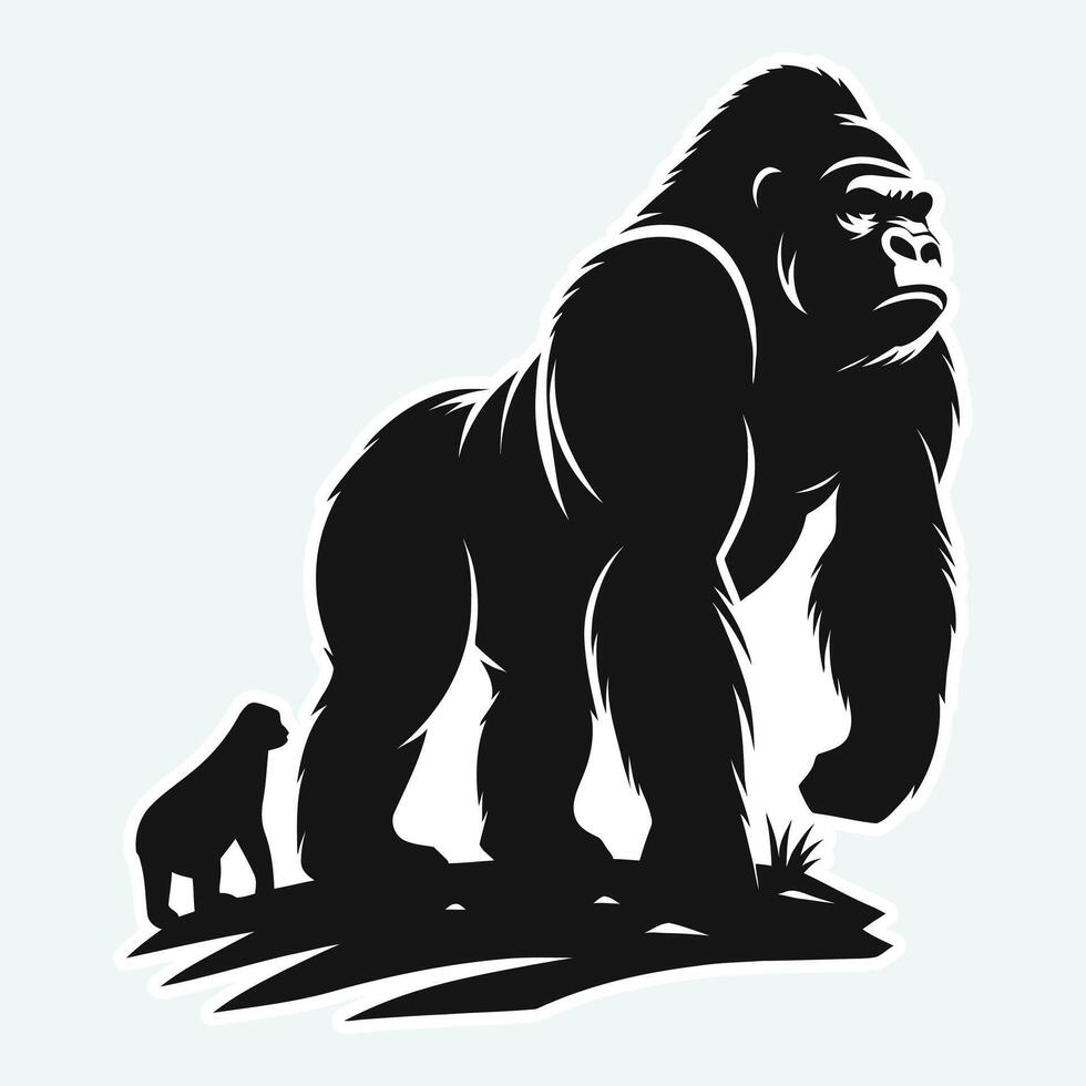 Gorilla and baby gorilla silhouette on white background vector
