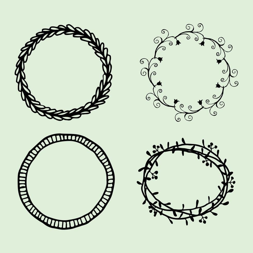 Hand drawn floral wreath set illustration vector